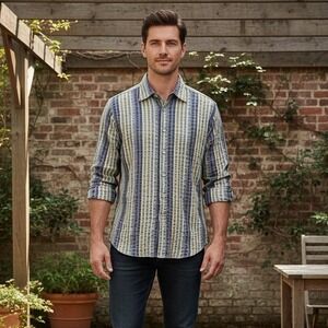 Poggianti 1958 Button Up Men's Size‎ 43/17 Dress Shirt Long Sleeve Plaid Stretch